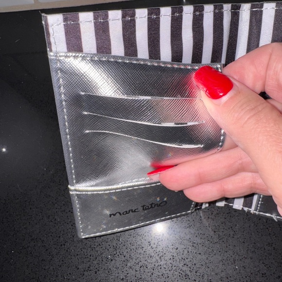 Marc Tetro Metallic Silver Passport Holder with Black Cat Motif - Picture 6 of 8